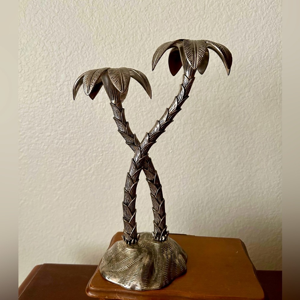 Vintage Godinger Silver Art Co. Hollywood Regency Style Palm Tree Candle Holder
